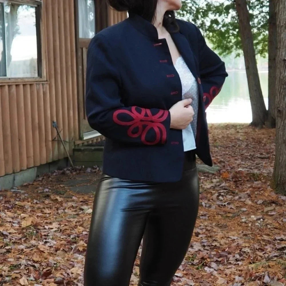Vintage - Embroidered Military Equestrian Style Short Blazer Jacket